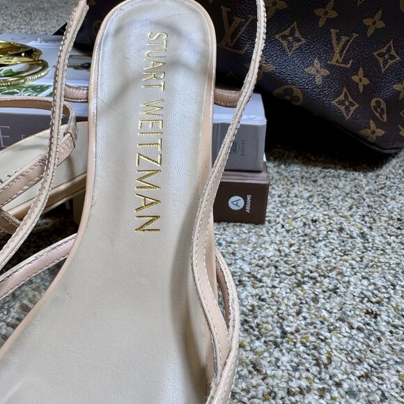 Stuart Weitzman Mondrian 50 Slingback Pumps Nude Patent Clear PVC - Picture 2 of 5